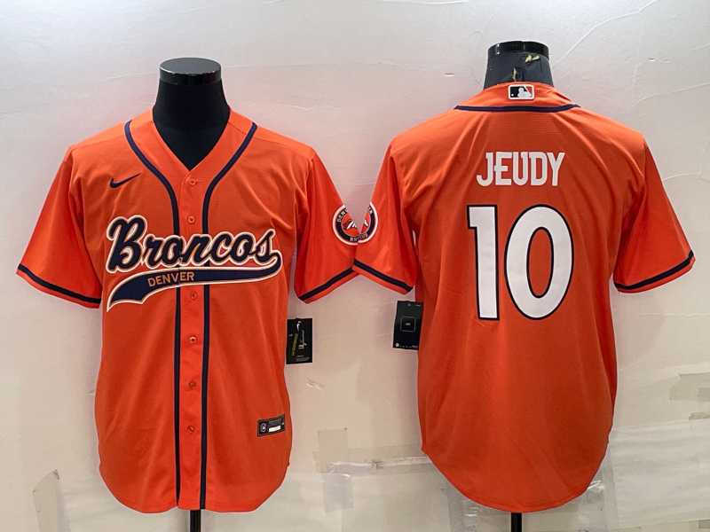 Mens Denver Broncos #10 Jerry Jeudy Orange Stitched Cool Base Nike Baseball Jersey->denver broncos->NFL Jersey